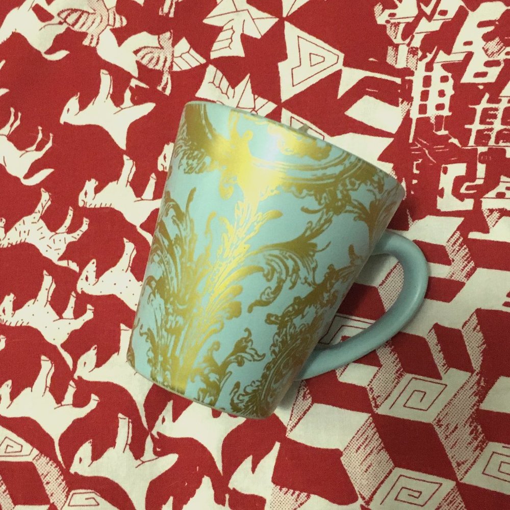 Powder Blue And Gold Rococo Damask Pattern Mug